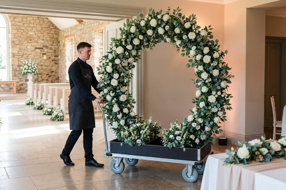 Discover how to maximise your wedding flower budget by repurposing your ceremony arches and aisle meadows for your reception.
